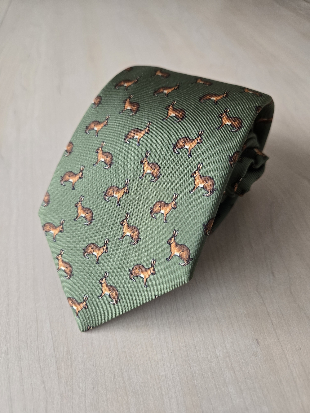 Green Rabbit Motif Silk Tie